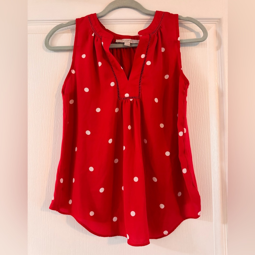LOFT Red Polka Dot Sleeveless Tank